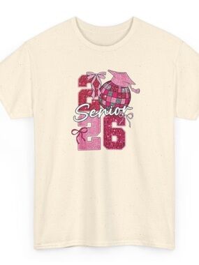 Senior 26 Graphic Tee in Cream and Pink